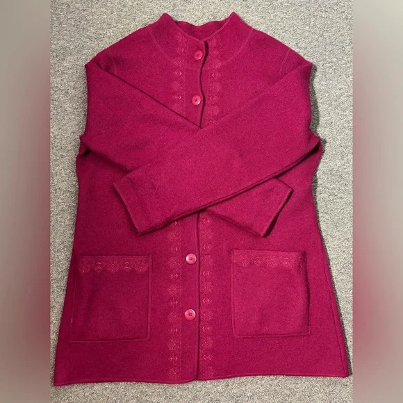 Deep Red -Cardigan Sweater/CAR COAT Size L- GREAT FOR HOLIDAYS-holiday-core - Picture 2 of 12